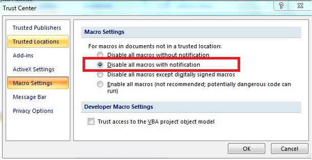 Disable Macros in MS Office