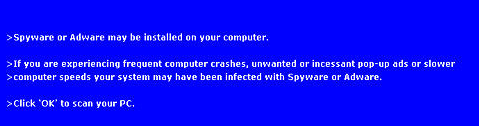Message notifying user of the possibility of spyware