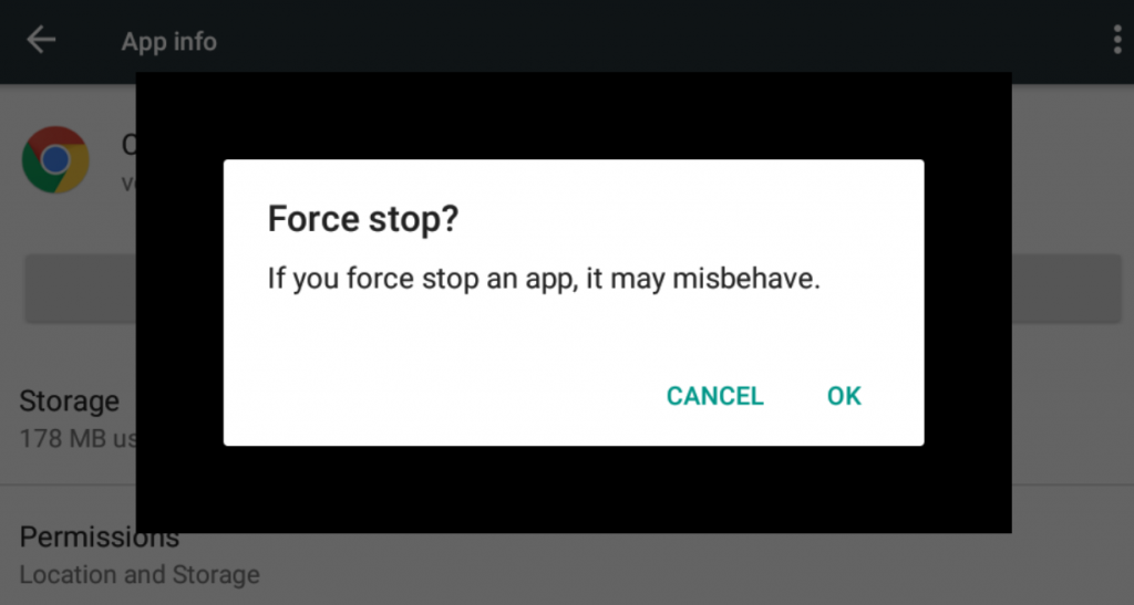 Application force stop